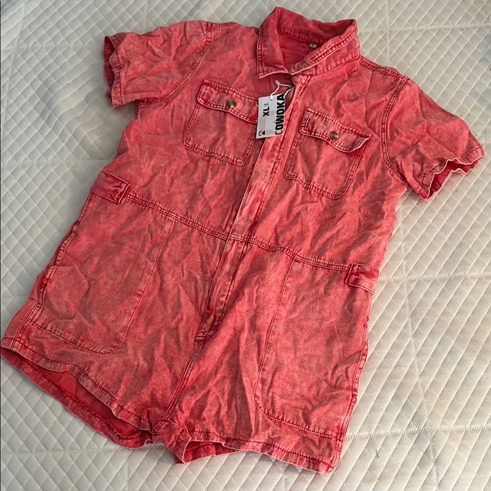 COWOKA Distressed Red Denim Romper ❤️
